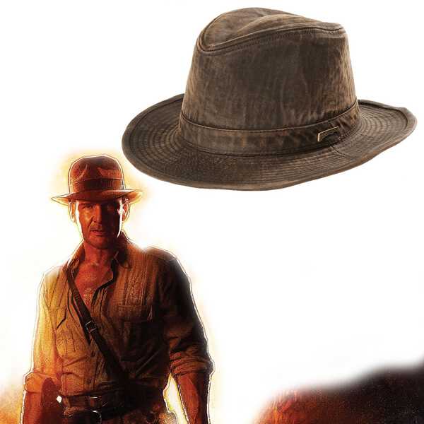 Indiana Jones Weathered Cotton Fedora, Dark Brown, hi-res