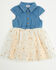 Image #1 - Sugar California Toddler Girls' Denim and Tulle Gold Star Dress, Multi, hi-res