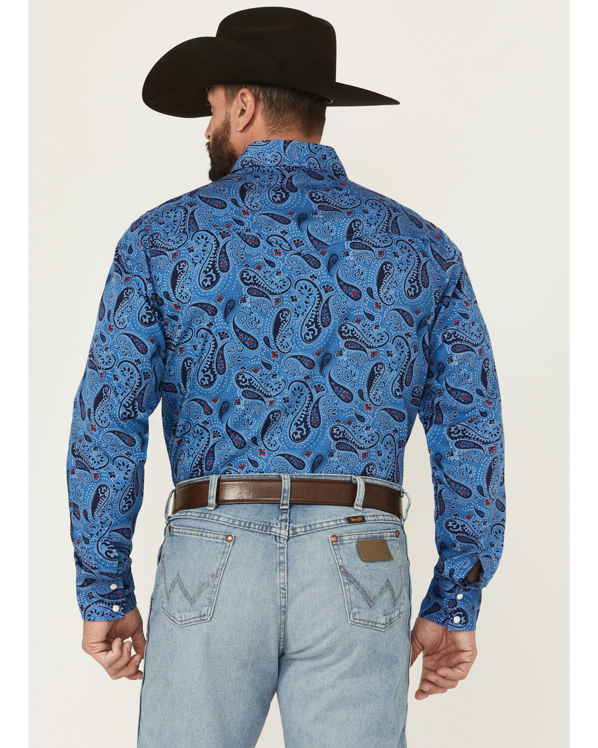 Image #4 - Wrangler Retro Men's Paisley Print Long Sleeve Snap Western Shirt - Tall, Navy, hi-res