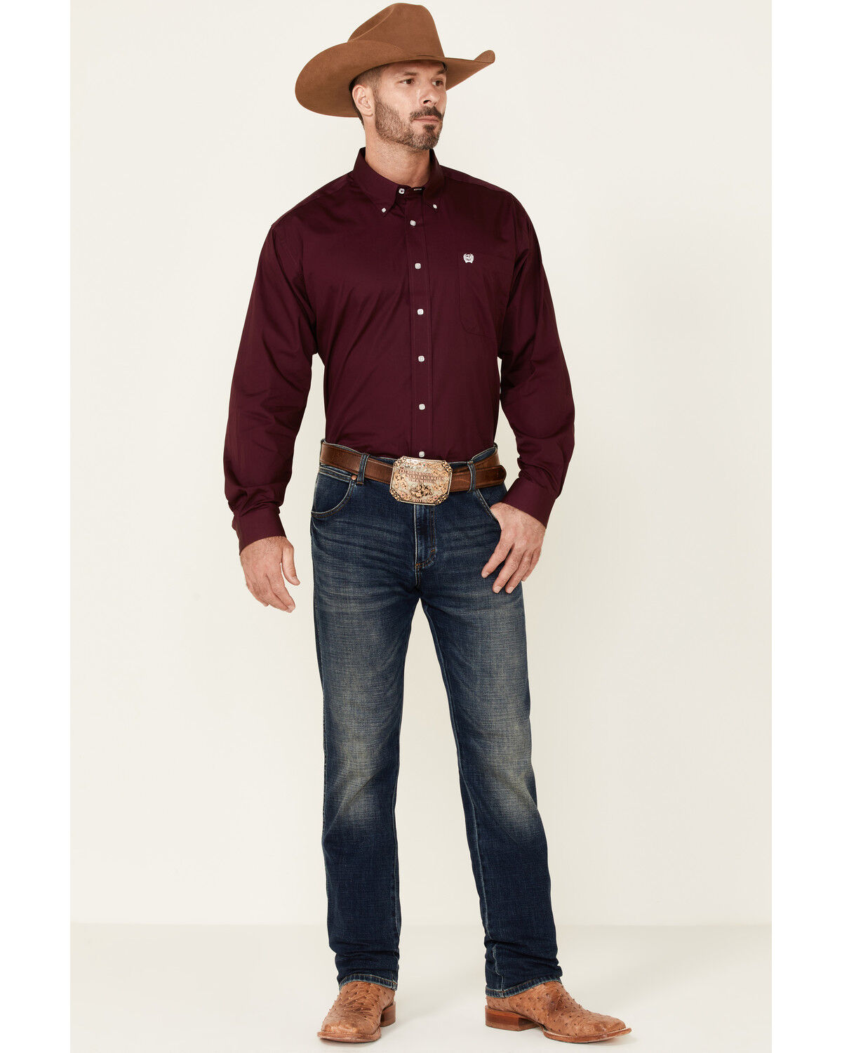 Image #2 - C‌inch Men's Solid Burgundy Button Long Sleeve Western Shirt, Burgundy, hi-res