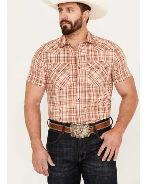 Pendleton Men's Frontier Plaid Print Short Sleeve Snap Western Shirt, Rust Copper, hi-res