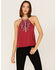 Image #2 - Rock & Roll Denim Women's Southwestern Paisley Embroidered Halter Tank Top, Red, hi-res