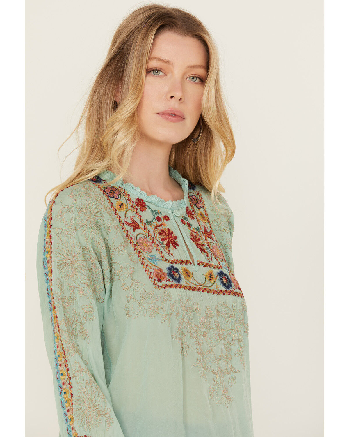 Image #2 - Johnny Was Women's Floral Embroidered Long Sleeve Shirt, Teal, hi-res