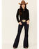 Wrangler Women's Long Sleeve Snap Stretch Western Top, Black, hi-res