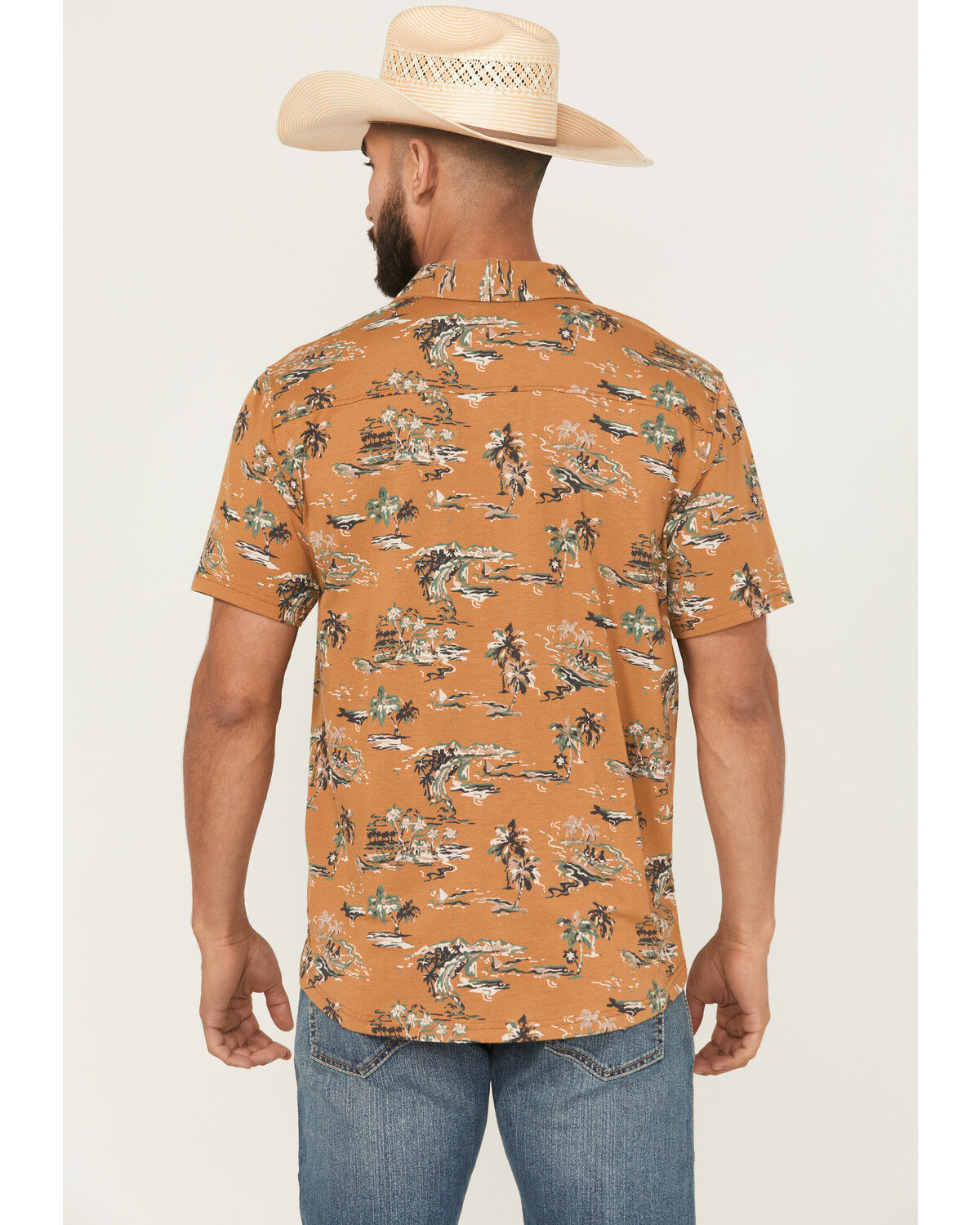 Image #4 - Ariat Men's Retro Short Sleeve Button-Down Stretch Western Shirt, Cognac, hi-res