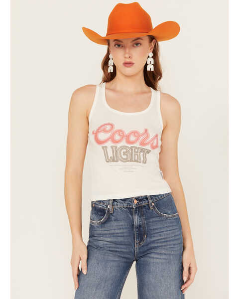 Image #1 - The Laundry Room Women's Coors Neon Light Rhinestone Ribbed Rank, White, hi-res
