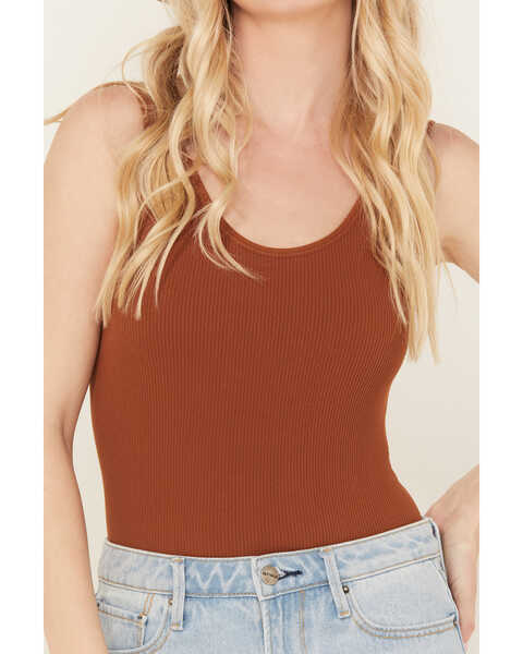 Image #3 - By Together Women's Hello There Ribbed Bodysuit, Rust Copper, hi-res