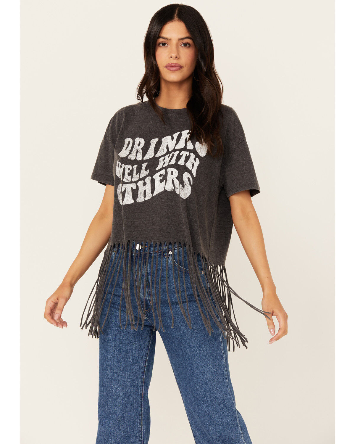 Image #1 - Blended Women's Drinks Well With Others Fringe Graphic Tee, Black, hi-res