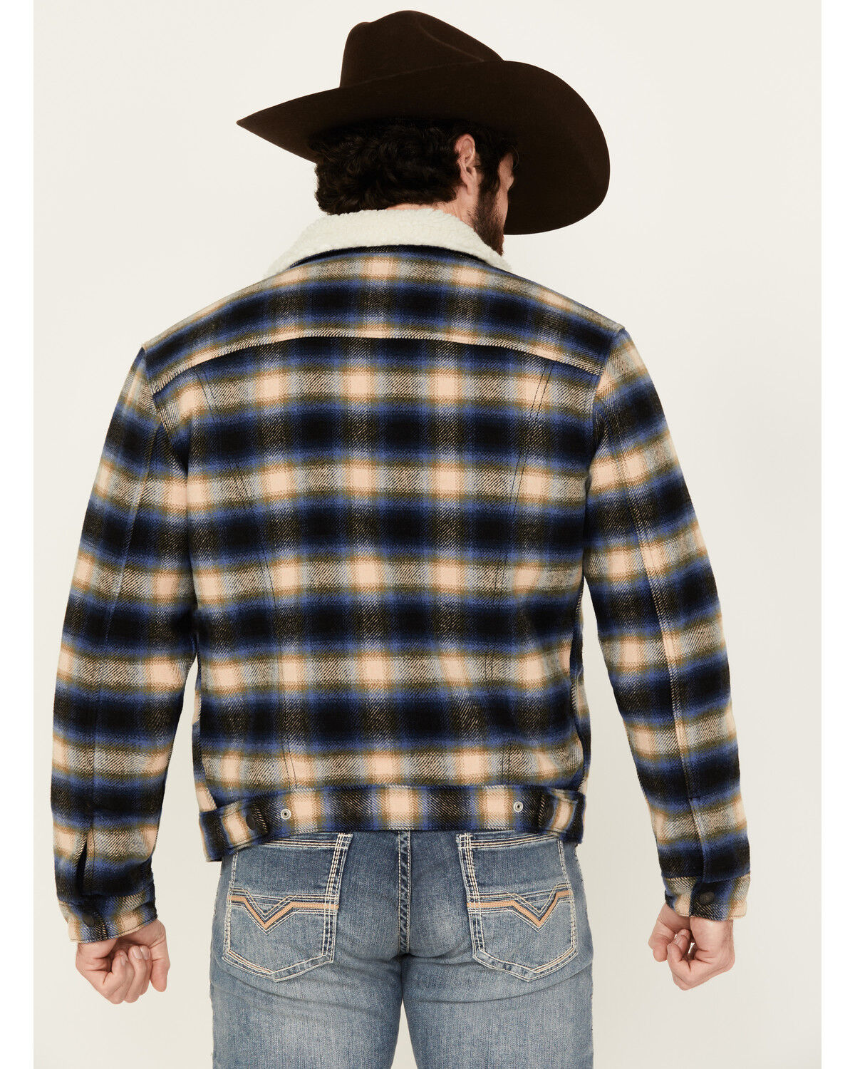 Image #4 - Levi's Men's Plaid Print Sherpa Lined Trucker Jacket, Blue, hi-res