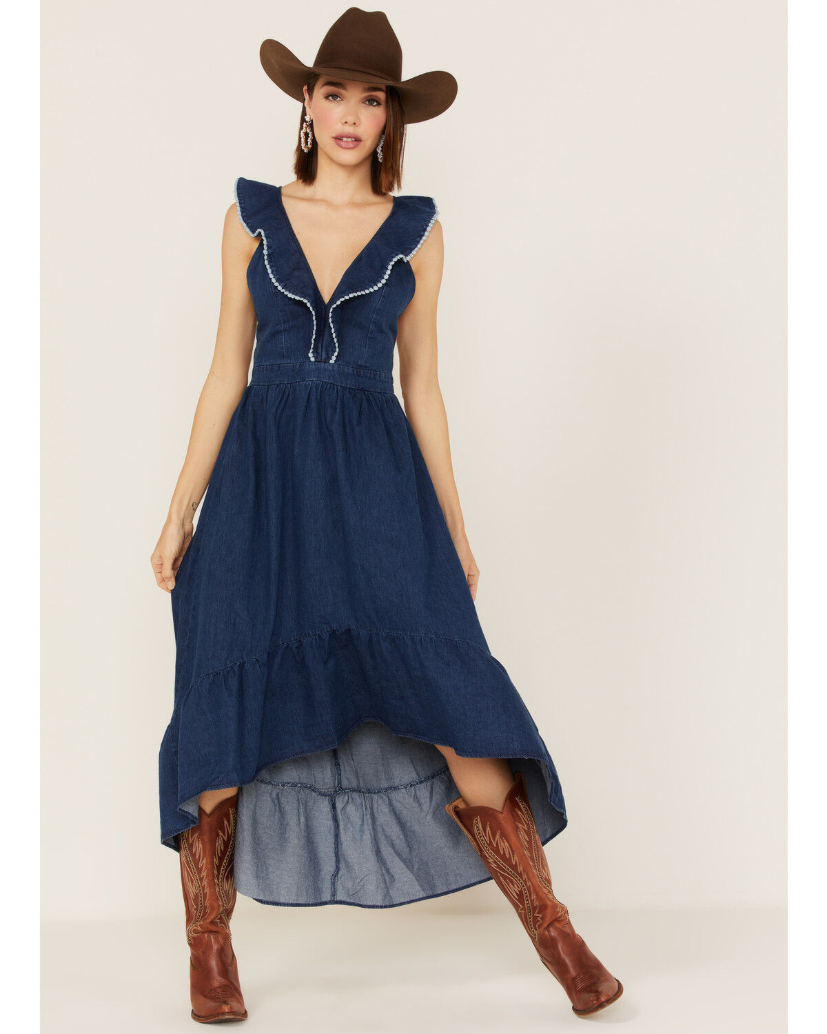 Image #2 - Molly Bracken Women's Ruffle Trim Cross Back Maxi Dress, , hi-res