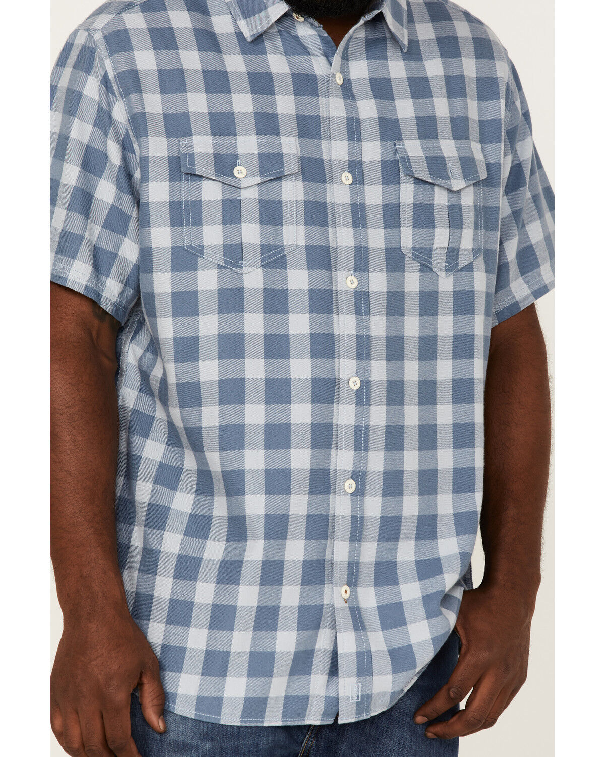 Image #3 - Brothers and Sons Men's Buffalo Check Plaid Short Sleeve Button Down Western Shirt, Indigo, hi-res