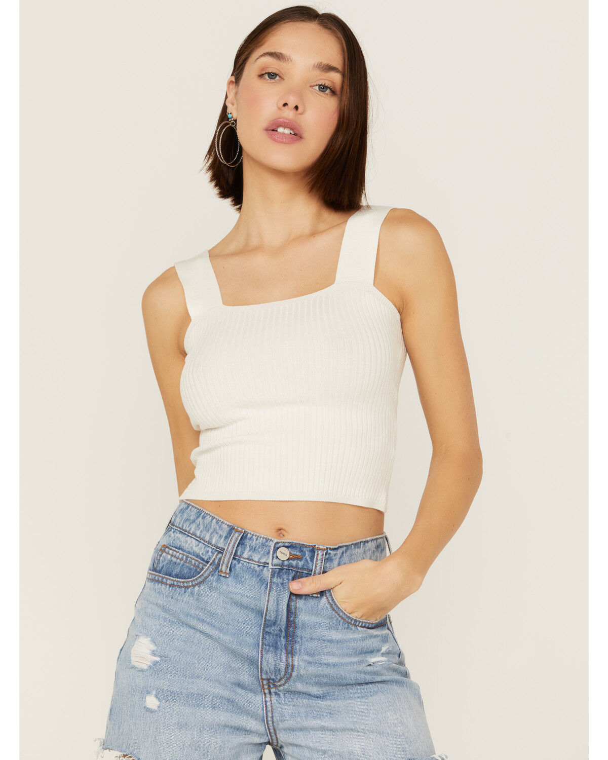 Image #1 - Shyanne Women's Ribbed Knit Sweater Tank Top, White, hi-res