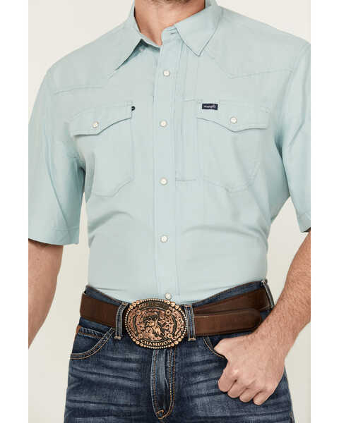 Image #3 - Wrangler Men's Solid Short Sleeve Snap Performance Western Shirt , Mint, hi-res