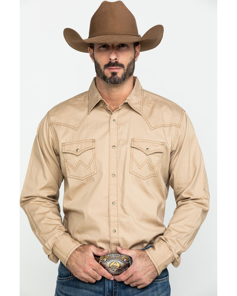 Wrangler Retro Men's Tan Solid Long Sleeve Western Shirt , Tan, hi-res