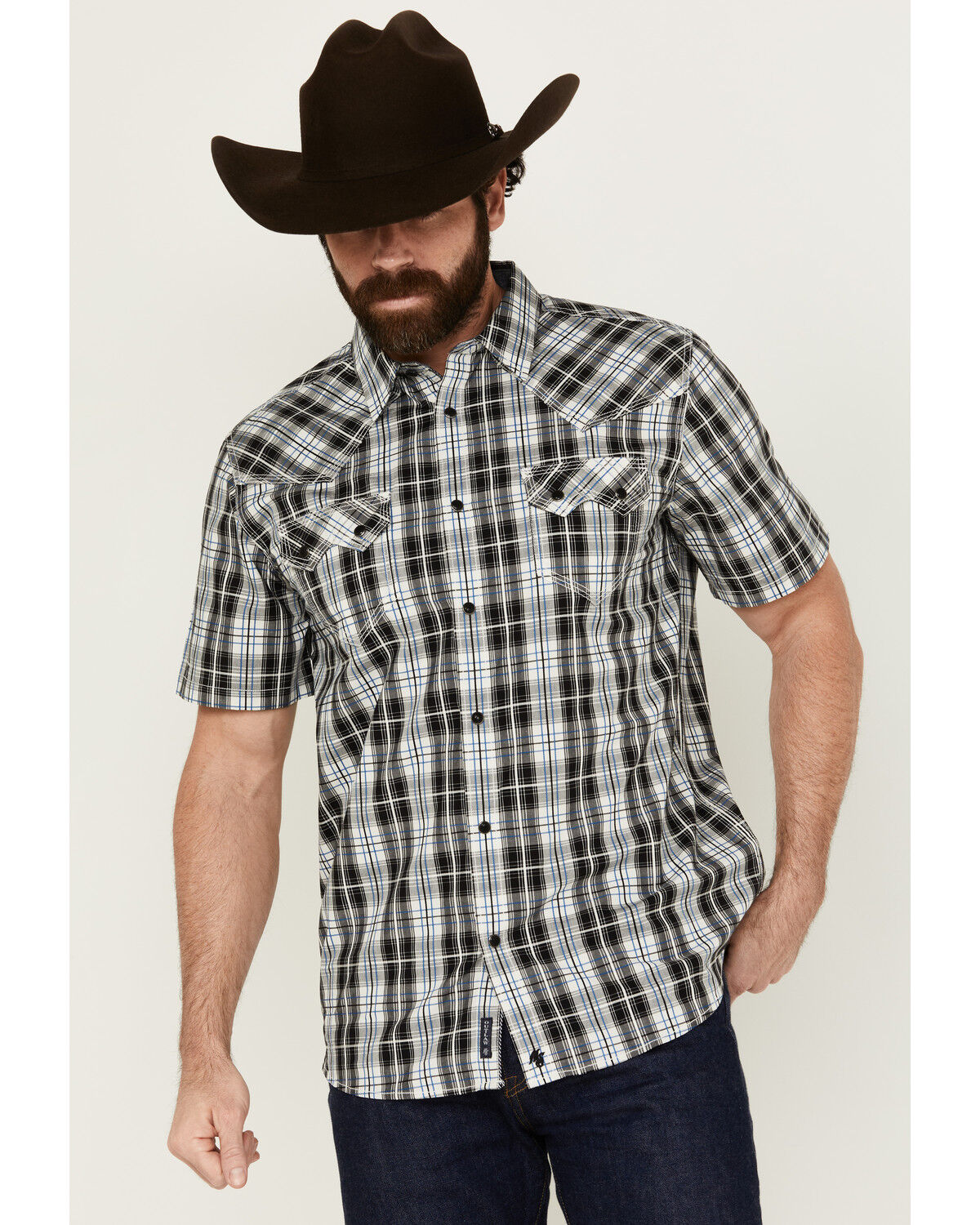Image #1 - Moonshine Spirit Men's Macho Plaid Print Short Sleeve Snap Western Shirt, White, hi-res