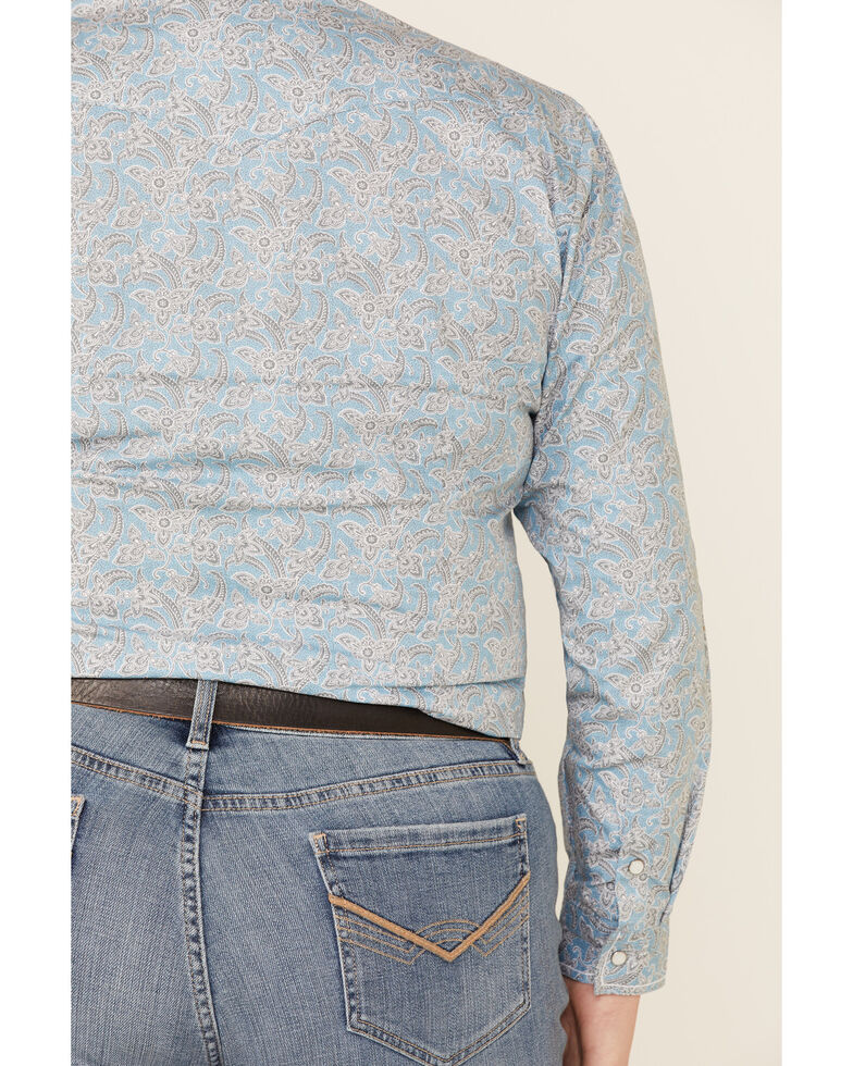 Rough Stock by Panhandle Women's Blue Vintage Print Snap Long Sleeve Western Shirt - Plus, Blue, hi-res