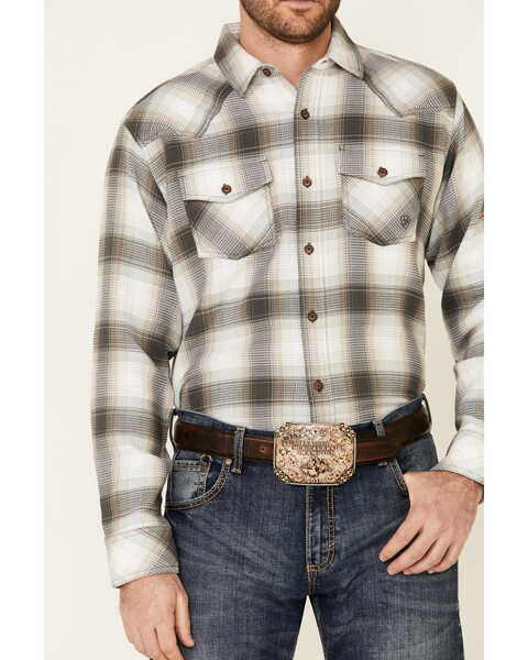 Image #3 - Ariat Men's Hickory Retro Large Plaid Thermal Long Sleeve Button Down Western Shirt , Tan, hi-res