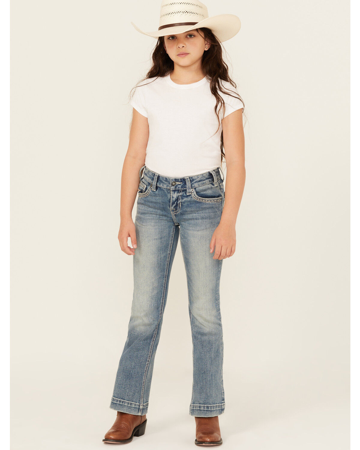 Image #3 - Rock & Roll Denim Girls' Star Pocket Bootcut Stretch Denim Jeans, Blue, hi-res