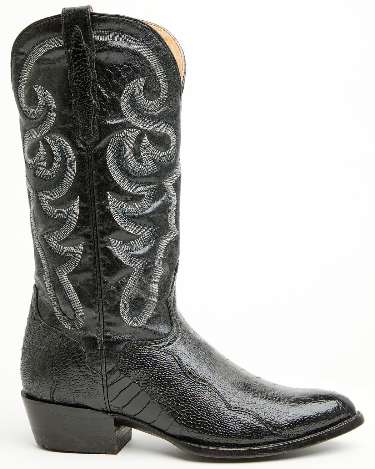 Image #2 - El Dorado Men's Handmade Ostrich Leg Western Boots - Round Toe, Black, hi-res