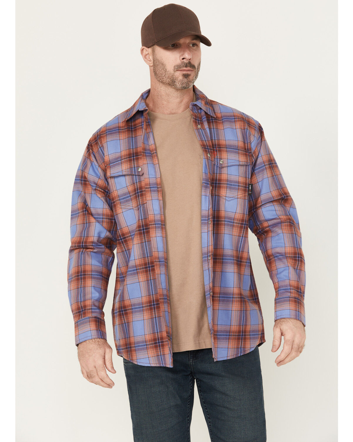 Image #1 - Ariat Men's FR Melrose Plaid Print Long Sleeve Snap Work Shirt - Big, Medium Blue, hi-res