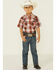 Ely Walker Boys' Rust Dobby Plaid Short Sleeve Snap Western Shirt , Rust Copper, hi-res