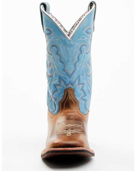 Image #4 - Laredo Women's Darla Embroidered Burnished Leather Western Performance Boots - Broad Square Toe, Light Blue, hi-res