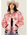 Image #1 - The Laundry Room Women's Coors Beer Wolf Stadium Satin Bomber Jacket, Pink, hi-res