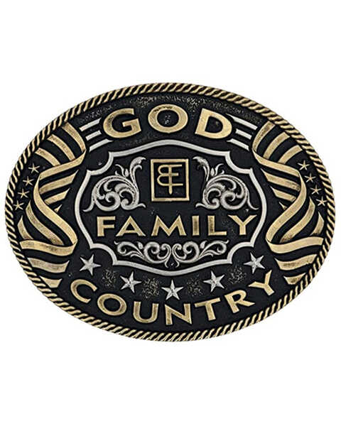 Montana Silversmiths Men's God, Family, Country Belt Buckle, Silver, hi-res