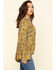 Rock & Roll Denim Women's Yellow Floral Bell Sleeve Top, Mustard, hi-res