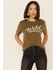Wondery Women's Olive Wild At Heart Graphic Tee , Olive, hi-res