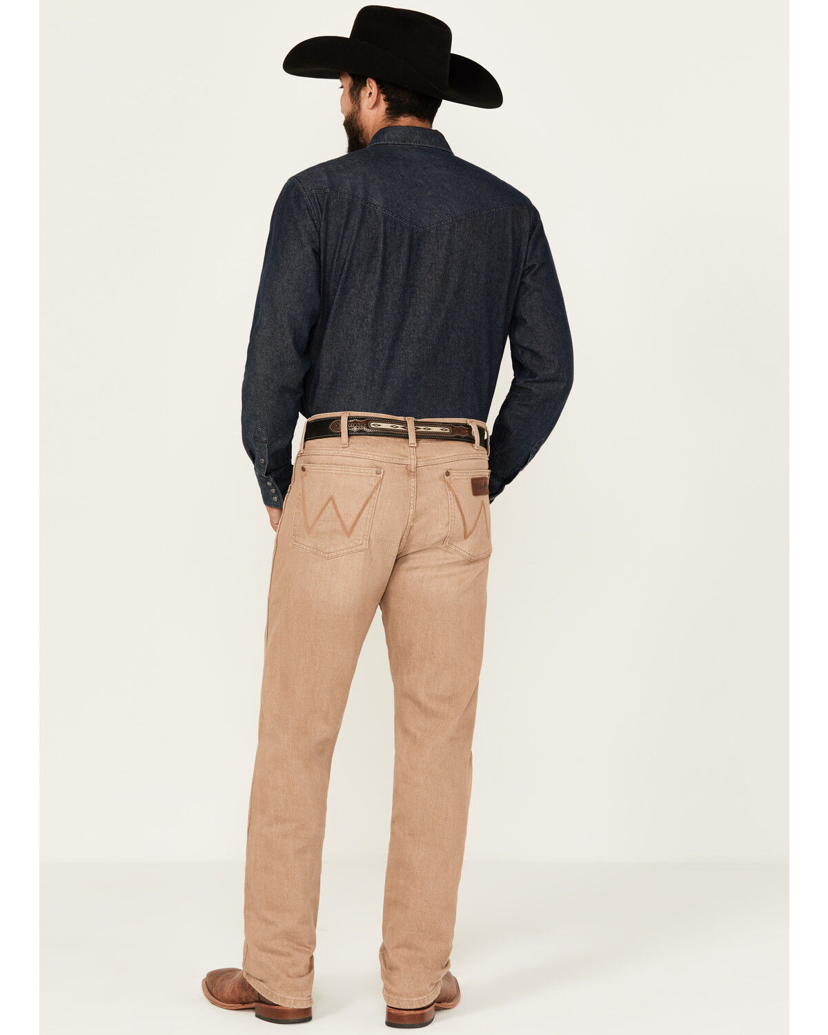 Image #4 - Wrangler Retro Men's Saddle Slim Straight Stretch Denim Jeans, Tan, hi-res
