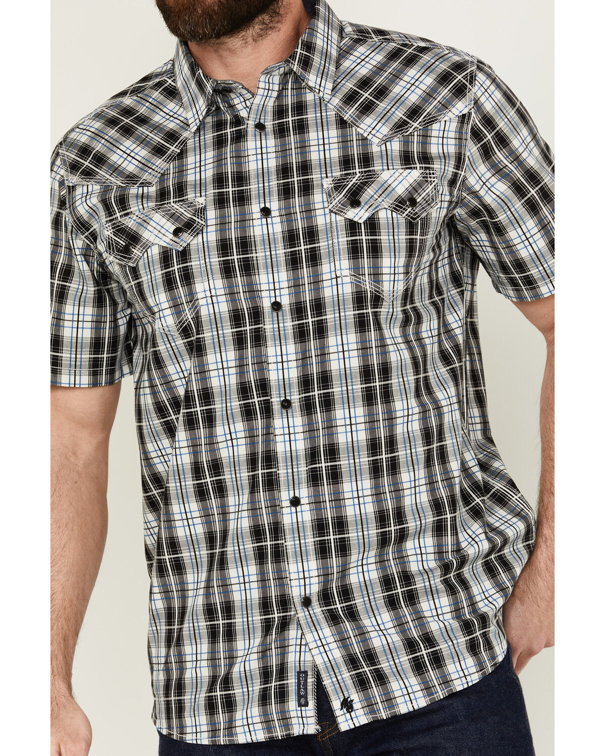 Image #3 - Moonshine Spirit Men's Macho Plaid Print Short Sleeve Snap Western Shirt, White, hi-res
