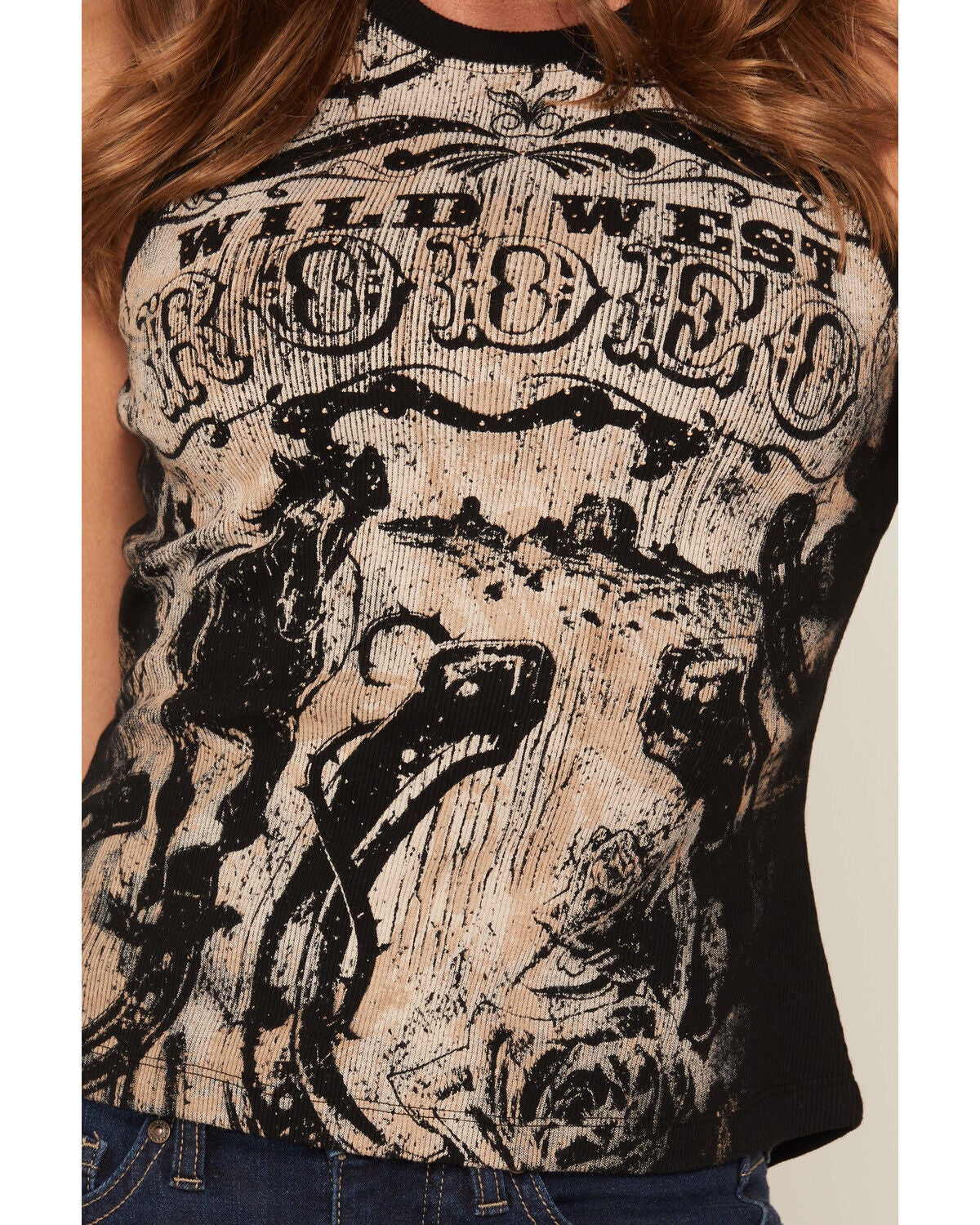 Image #3 - Shyanne Women's Conversational Horse Print Graphic Tank, Black, hi-res
