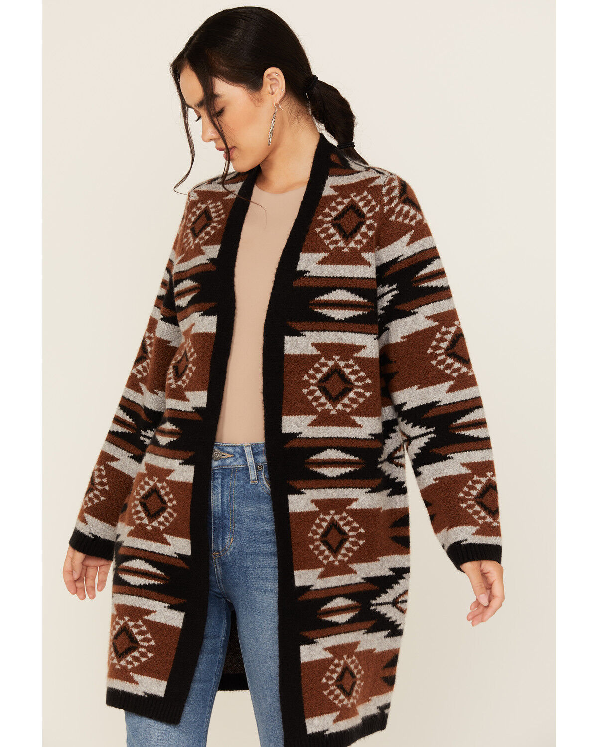 Image #1 - Shyanne Women's Southwestern Print Duster, Chocolate, hi-res