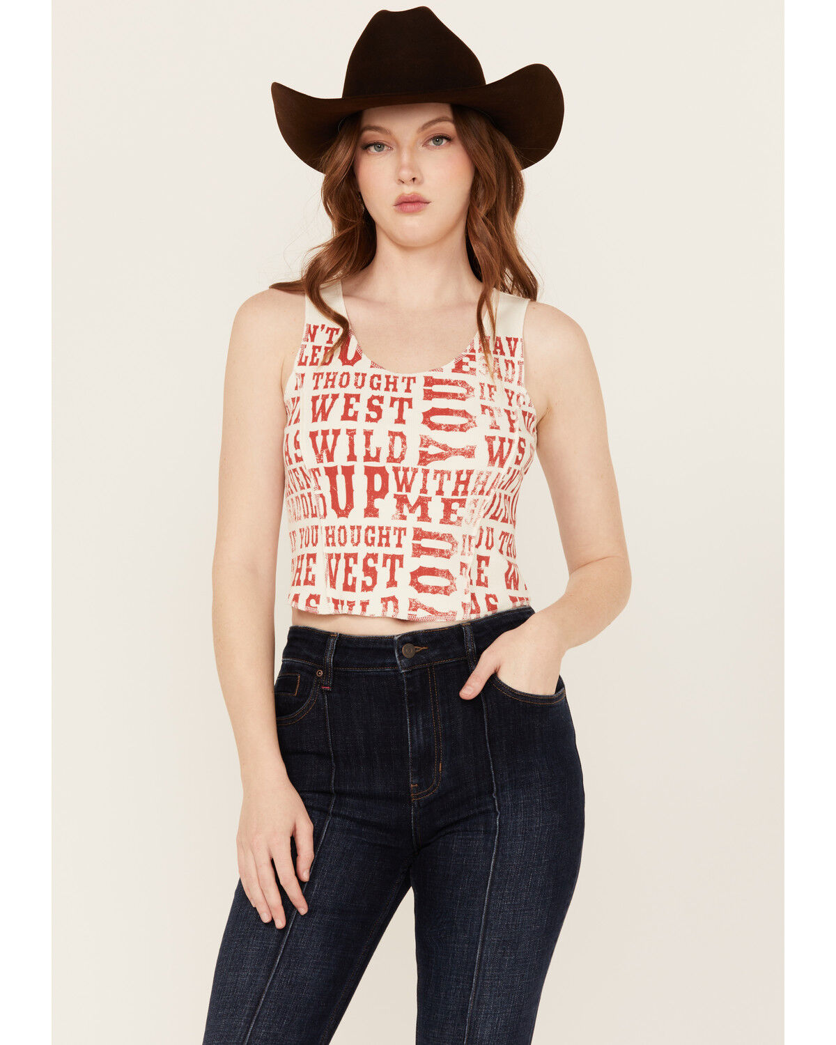 Image #1 - Idyllwind Women's Rhett The West Was Wild Graphic Rib Knit Tank, Ivory, hi-res
