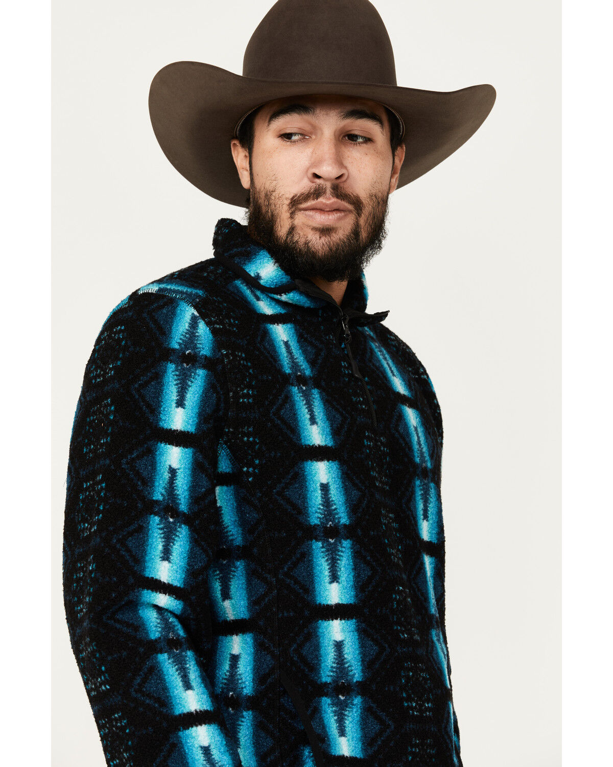 Image #2 - Rock & Roll Denim Men's Southwestern Print Berber Pullover, Teal, hi-res