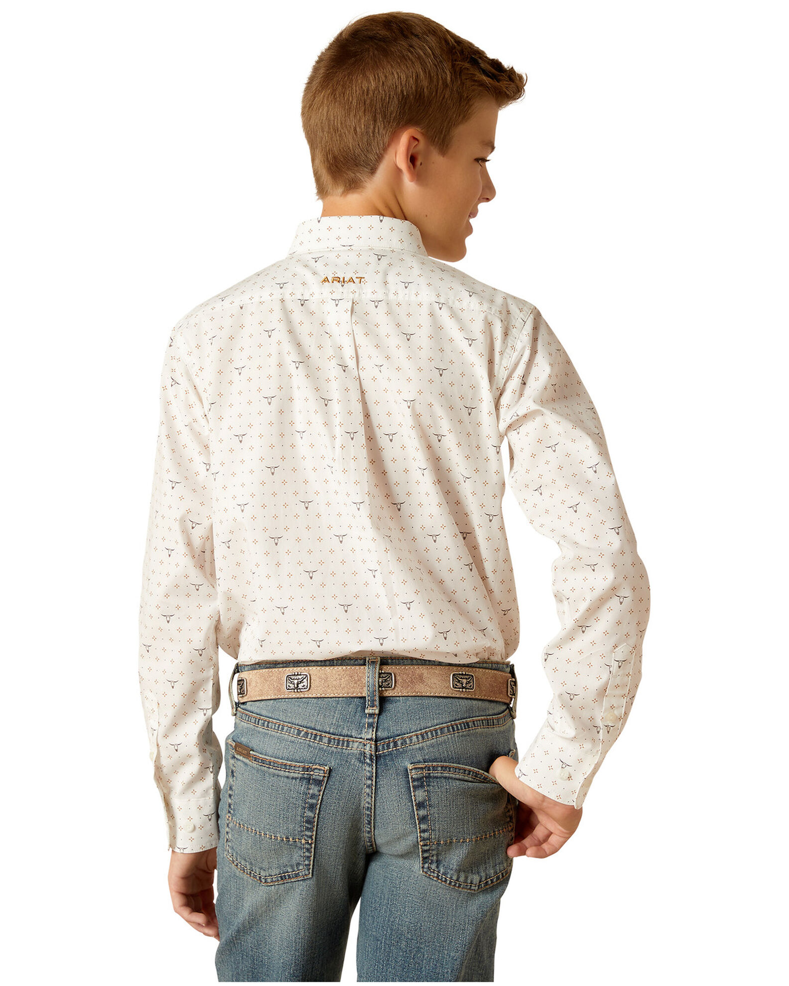 Product Name: Ariat Boys' Steer Print Long Sleeve Button-Down Western Shirt