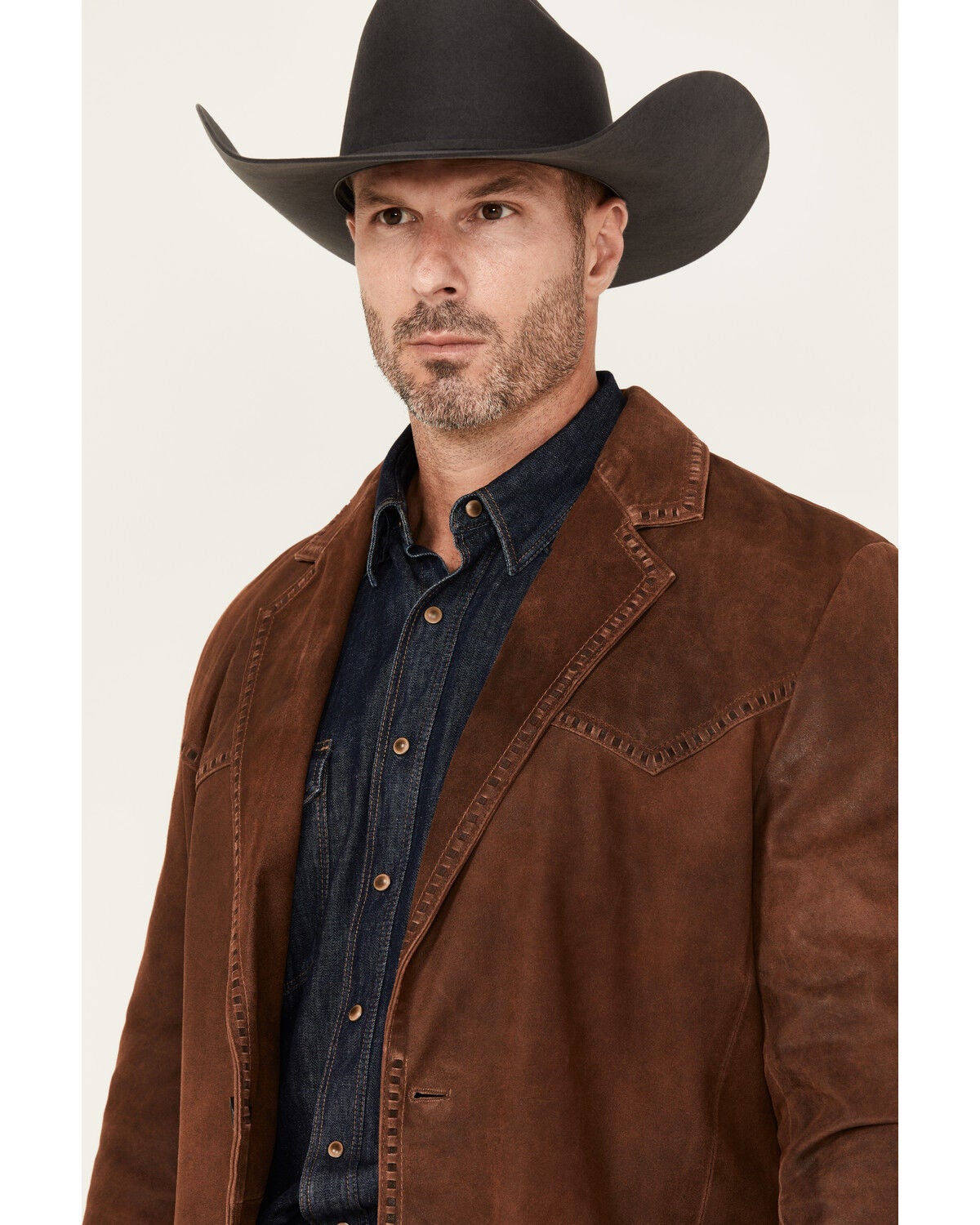 Image #2 - Cripple Creek Men's Leather Stitched Blazer, Brown, hi-res