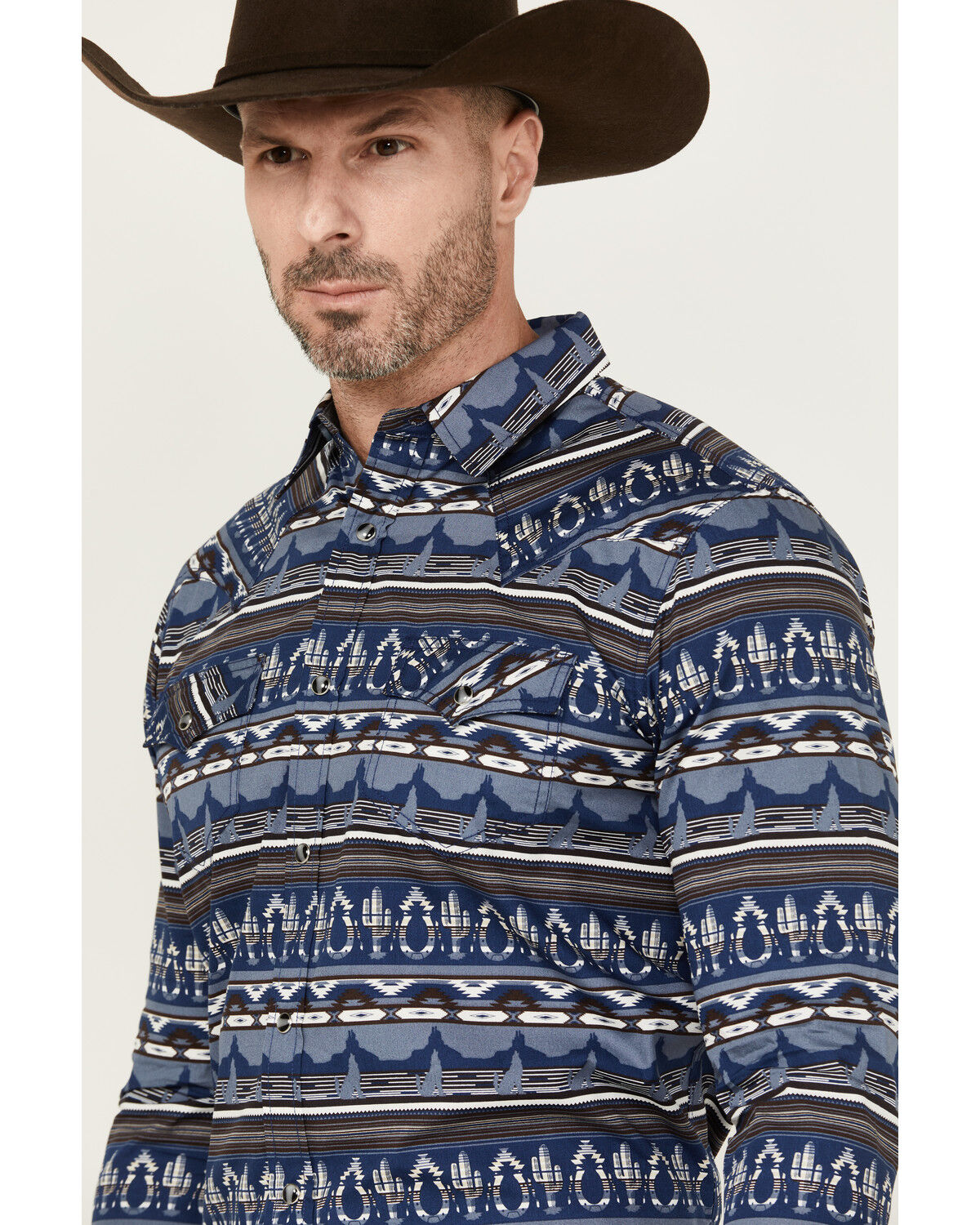 Image #2 - Cody James Men's Coyote Trail Southwestern Print Long Sleeve Snap Western Shirt, Light Blue, hi-res
