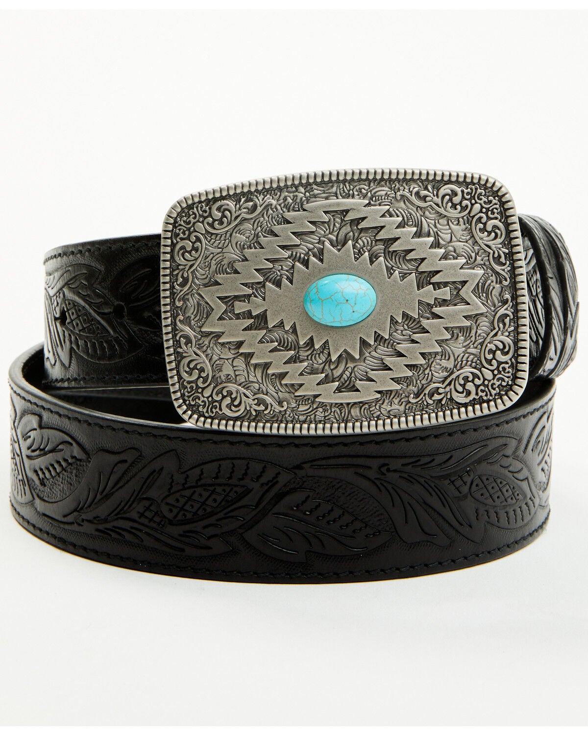 Cody James Men's Palmer Tooled Leather Belt, Black, hi-res
