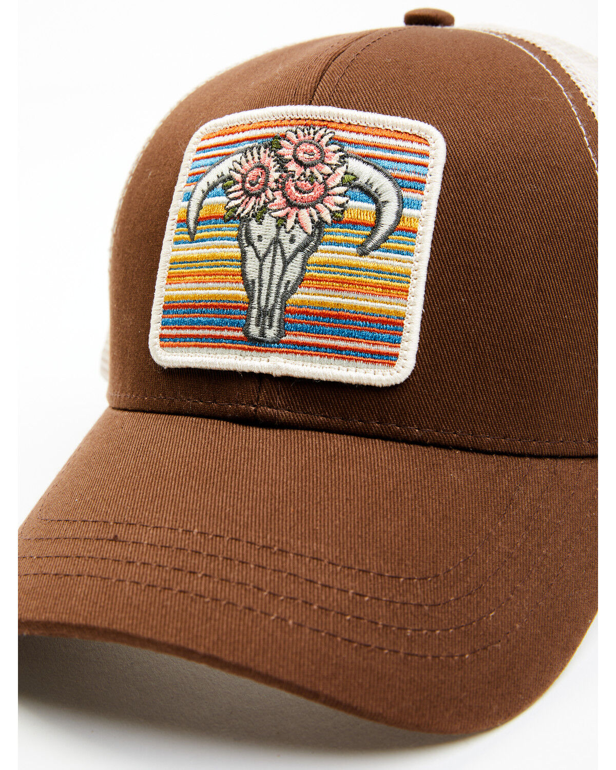 Image #2 - Shyanne Women's Serape Floral Steerhead Patch Mesh-Back Ball Cap, Brown, hi-res