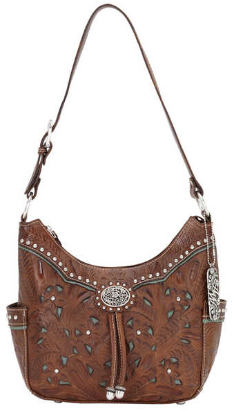 American West Lady Leather Hobo Bag, Brown, hi-res