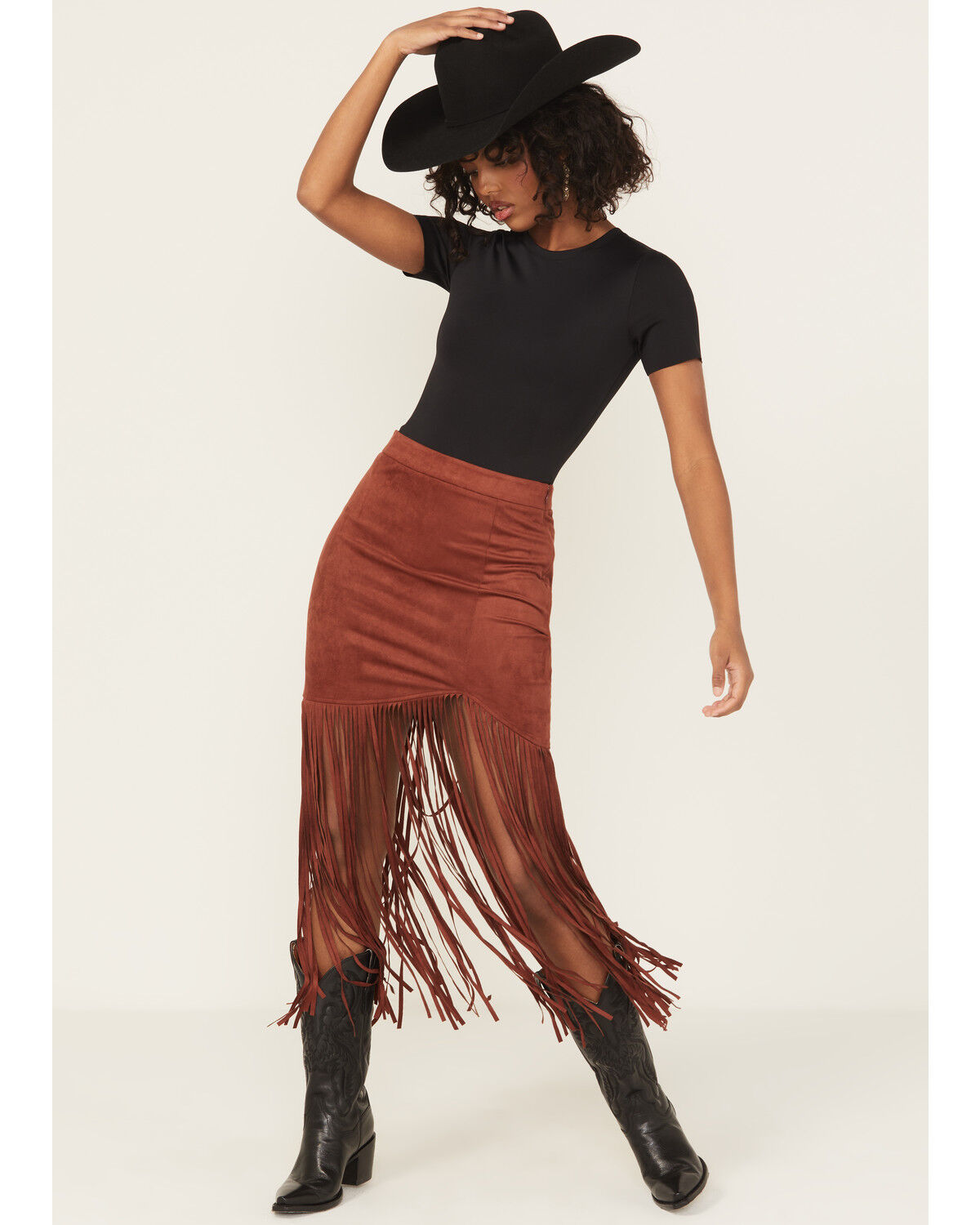 Image #1 - Shyanne Women's Faux Suede Fringe Mini Skirt, Mahogany, hi-res