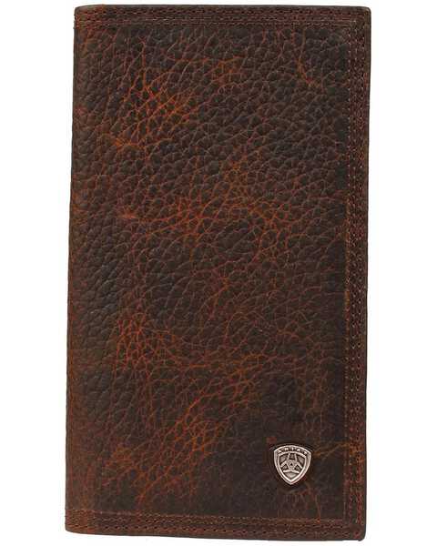 Ariat Men's Logo Concho Brown Leather Rodeo Wallet, Brown, hi-res