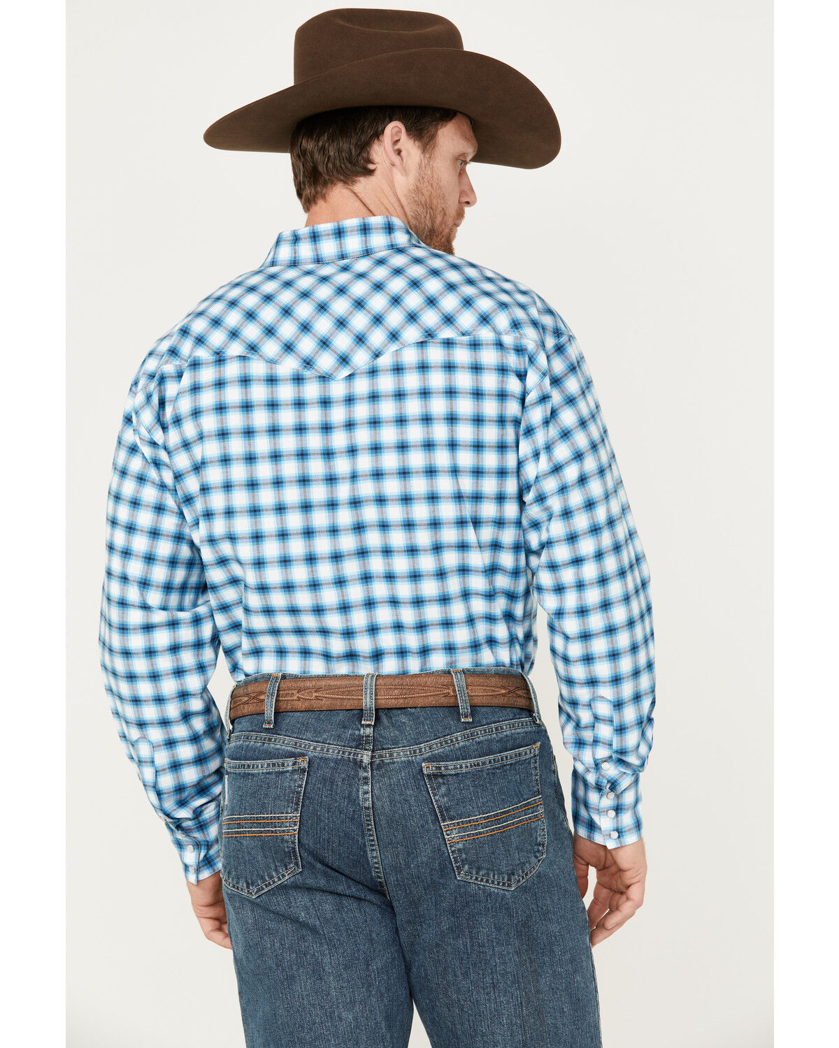Image #4 - Roper Men's Amarillo Plaid Print Long Sleeve Button-Down Stretch Western Shirt, Blue, hi-res