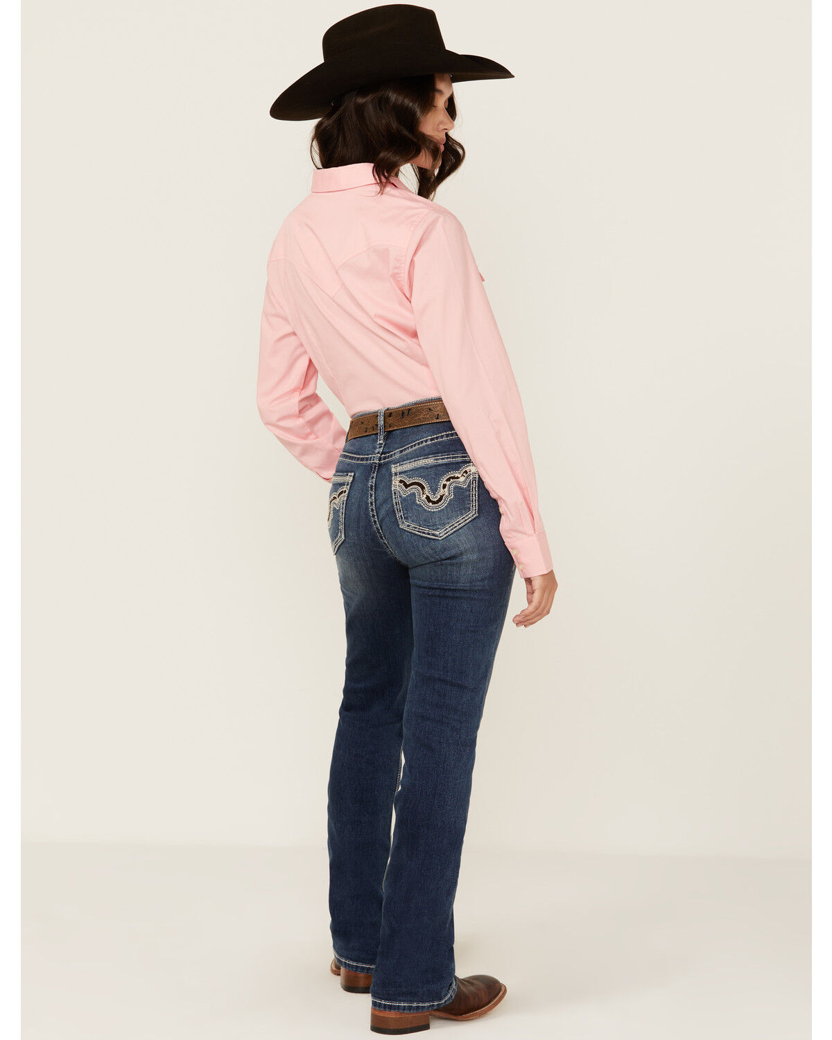 Image #1 - Rock & Roll Denim Women's Medium Wash Mid Rise Cowhide Pocket Bootcut Stretch Denim Jeans, Medium Wash, hi-res
