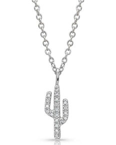 Montana Silversmiths Women's Petite Cactus Necklace, Silver, hi-res