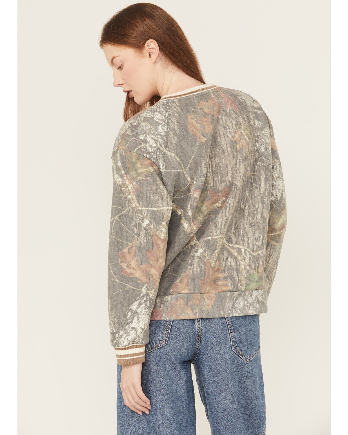Image #4 - Tribe Kelley Women's Camo Print Varsity Crewneck, Green, hi-res