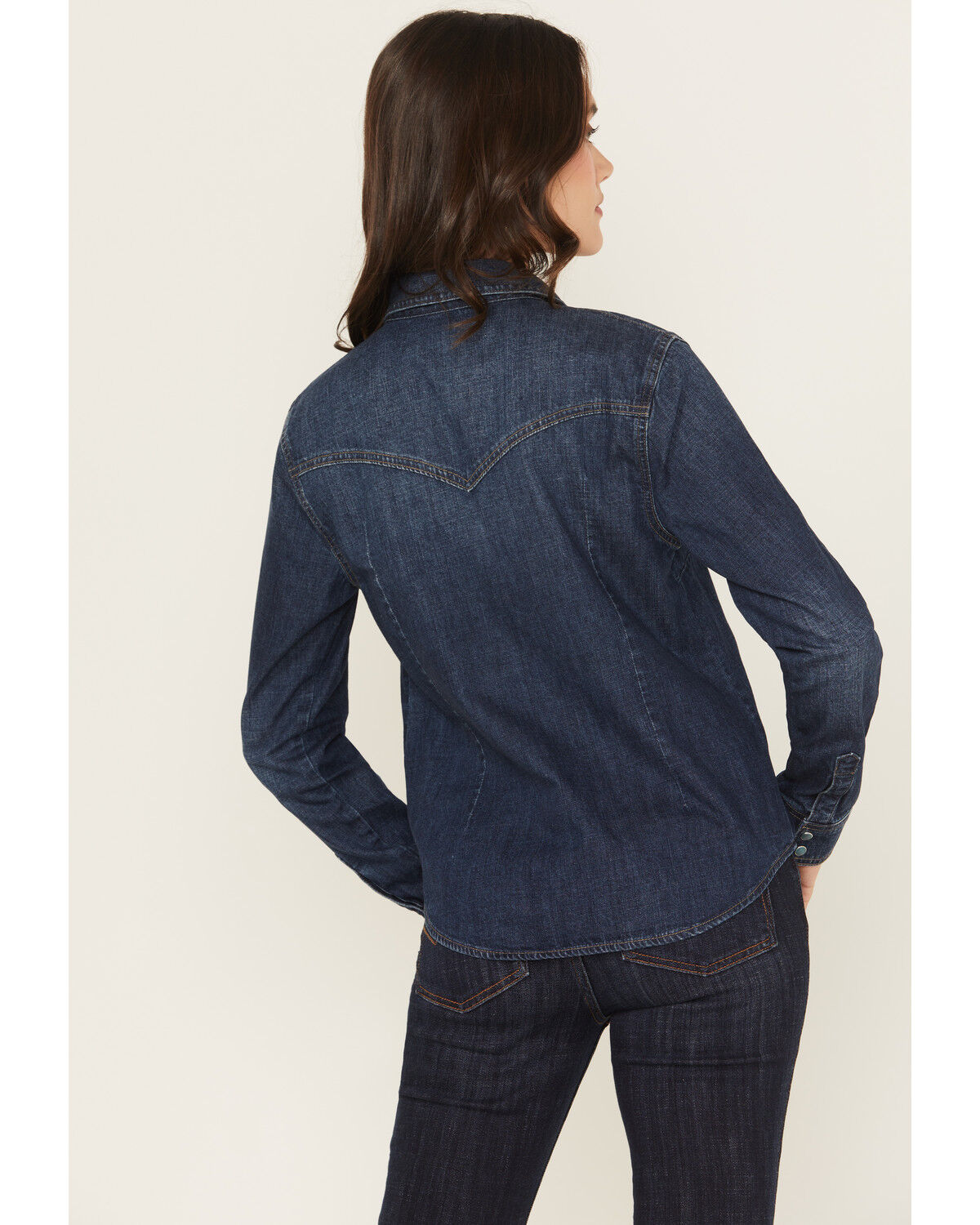 Image #4 - Idyllwind Women's Abbott Dark Wash Chambray Long Sleeve Snap Western Shirt, Dark Wash, hi-res