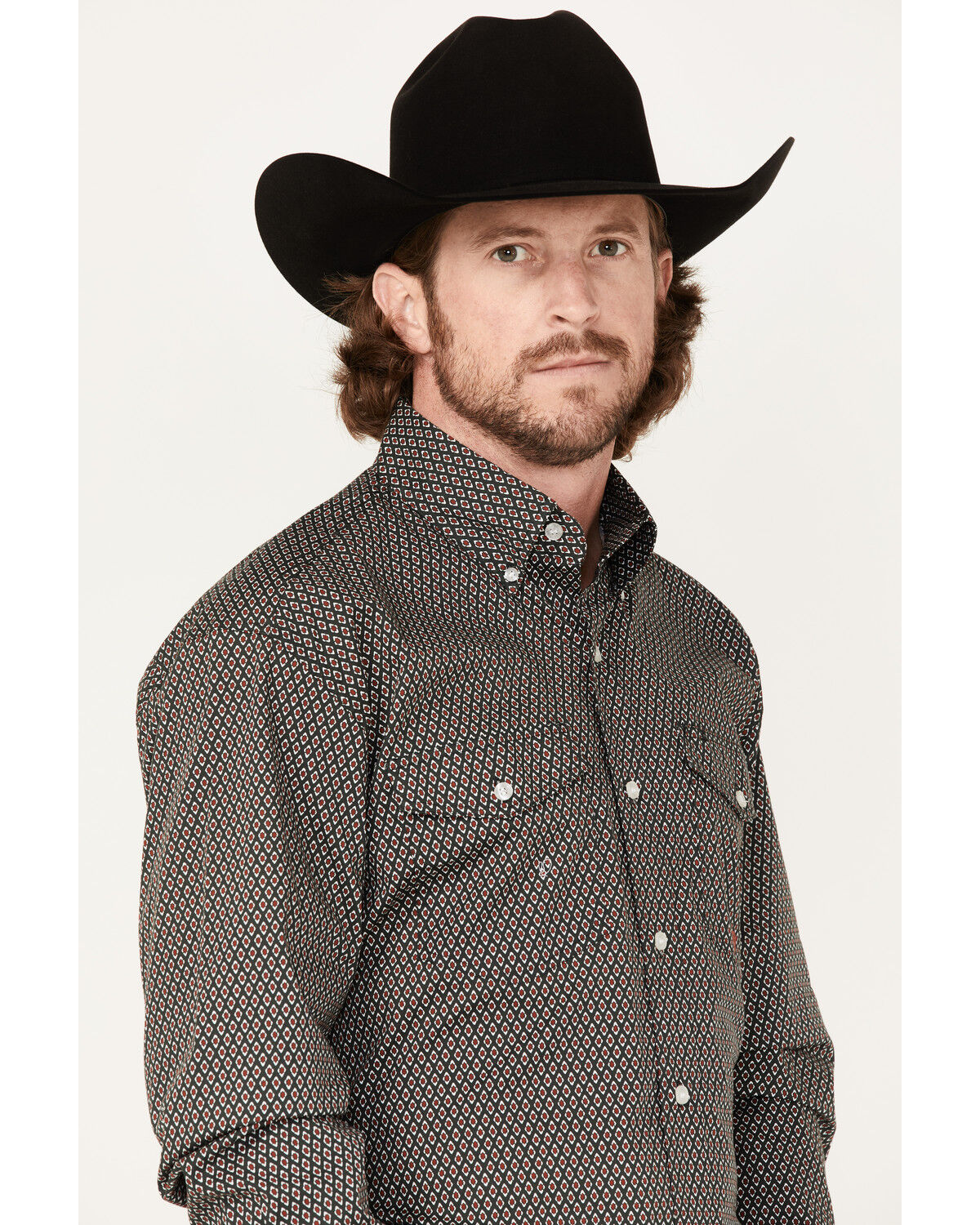 Image #2 - Roper Men's Geo Print Long Sleeve Button Down Stretch Western Shirt, Green, hi-res